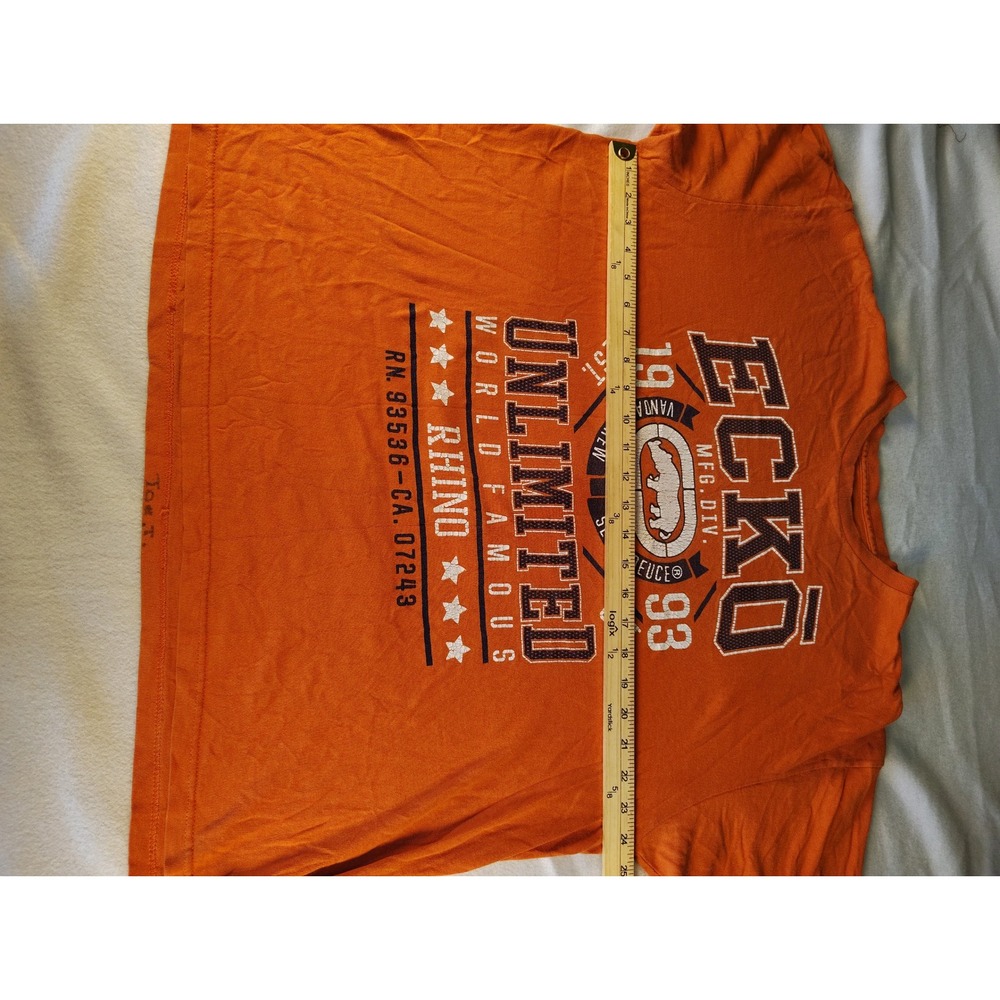 Ecko Unltd Graphic T-Shirt Mens XL Orange Good World Famous Rhino Vandals Crew